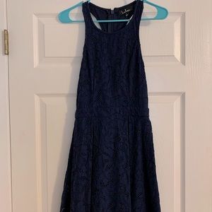 Knee-length Navy Lace Dress